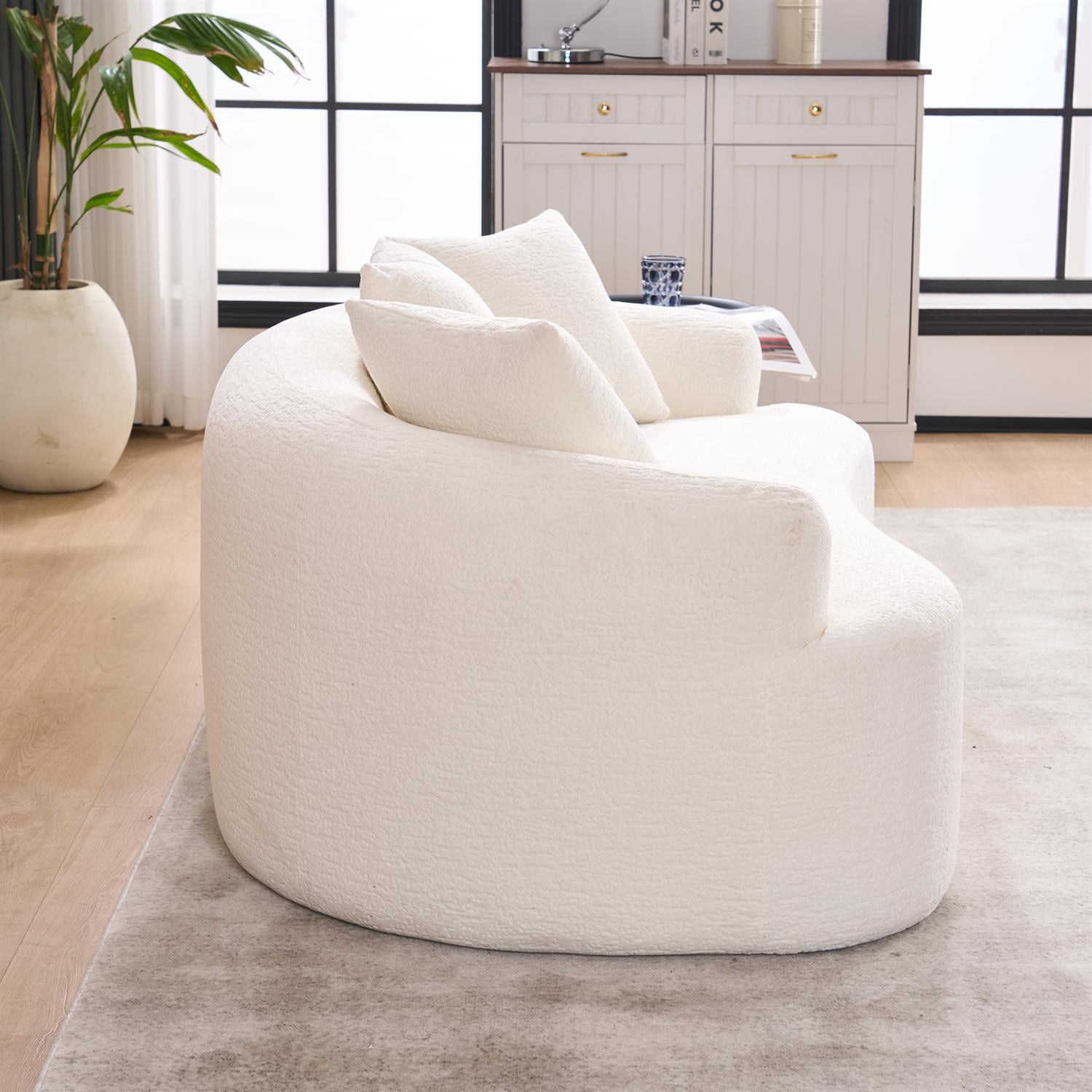 Demi Bonn 65" Compact Curved Loveseat Sofa with Chenille Fabric, Full Compression Sponge for Small Spaces, Supports up to 300 lbs, No Assembly Needed, White