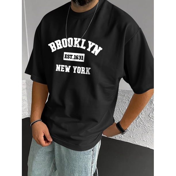 Camiseta duradera | Camiseta gráfica Brooklyn EST 1631 New York para hombre - Camiseta informal de algodón elástico, cuello redondo, manga corta, lavable a máquina para usar en cualquier temporada