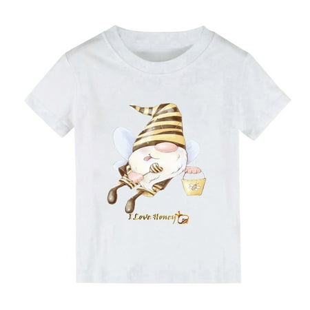 

Toddler Girl Tee And Bee Festival Fairy Cartoon Print I Love Honey! Print Honey Short Sleeved T Shirt 1 To 10 Years Old Children For 1-2 Years