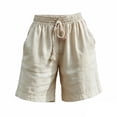 thumbnail image 5 of Women's Linen Shorts with Pockets Elastic Waist Drawstring Casual Summer Shorts Solid Color Loose Fit Comfy Breathable Lounge Wear Travel Essentials for Women | Aestivo,White L, 5 of 6