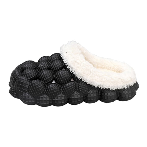 Unisex Fleece Lined House Slippers Boys Girls Non Slip Funny Lychee Bubble Plush Bedroom Slippers