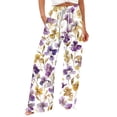 thumbnail image 2 of Endives Womens Linen Pant 3D Floral Print High Waisted Summer Wide Leg Pant Casual Trousers Beach Vacation Outfits, 2 of 7