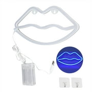 LED Neon Light Lip Neon Sign Night Light for Living Room Bedroom Club Bar USB/Battery Powered Blue Flying Clothing QINAN