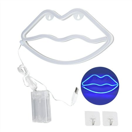 

LED Neon Light Lip Neon Sign Night Light for Living Room Bedroom Club Bar USB/Battery Powered Blue