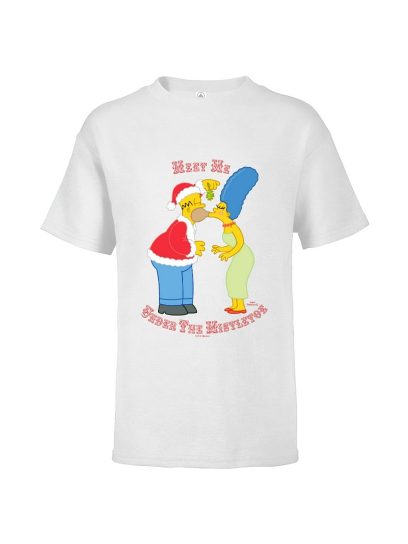 The Simpsons Homer Marge Christmas Meet Under Mistletoe - Short Sleeve T -Shirt for Kids - Customized-White - Walmart.com