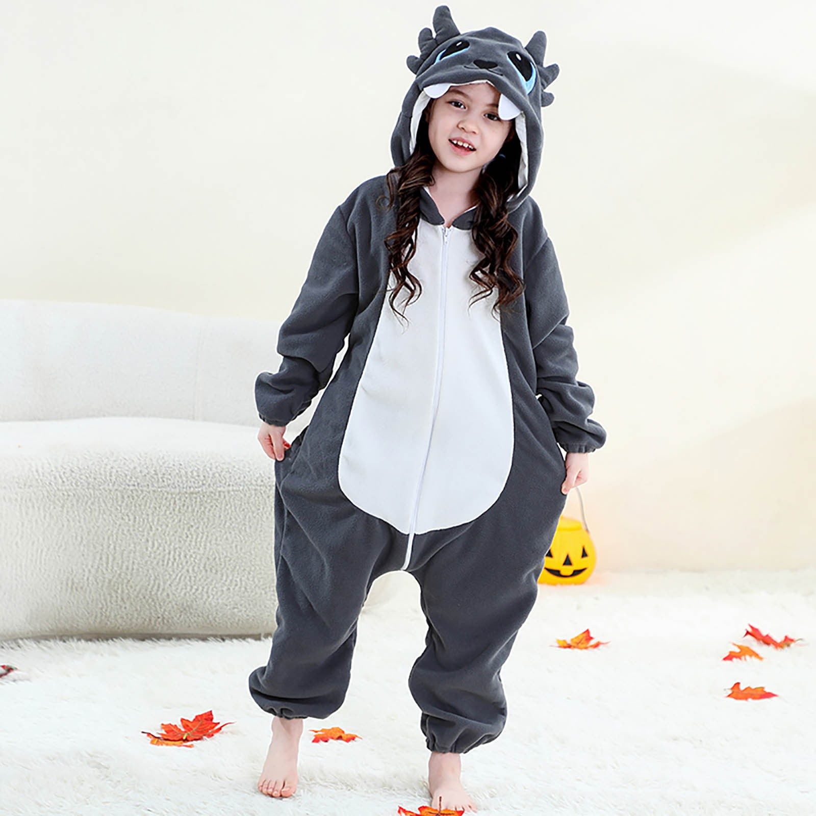 YUEHUA Kids Onesie Animal One Piece Pajamas Christmas Dragon Cos-tume Girls Boys Fleece Hooded Onesie Pajamas Cute Fuzzy Sleepwear Winter Warm Romper Outfits, 5-6 Years
