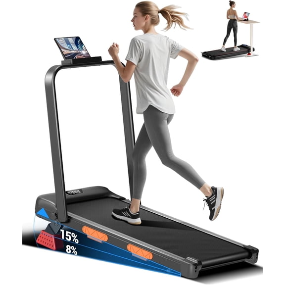 3-in-1 Walking Pad Treadmill with 15% Incline 0.6-6.2MPH Foldable Quiet Walking Pad for Home Office 2.5HP Under Desk Compact Treadmill with 300LBS Capacity