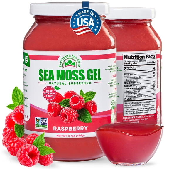 Irish Sea Moss Gel (Raspberry) - LARGE 16 OZ - Real Fruit - Wildcrafted Sea Moss