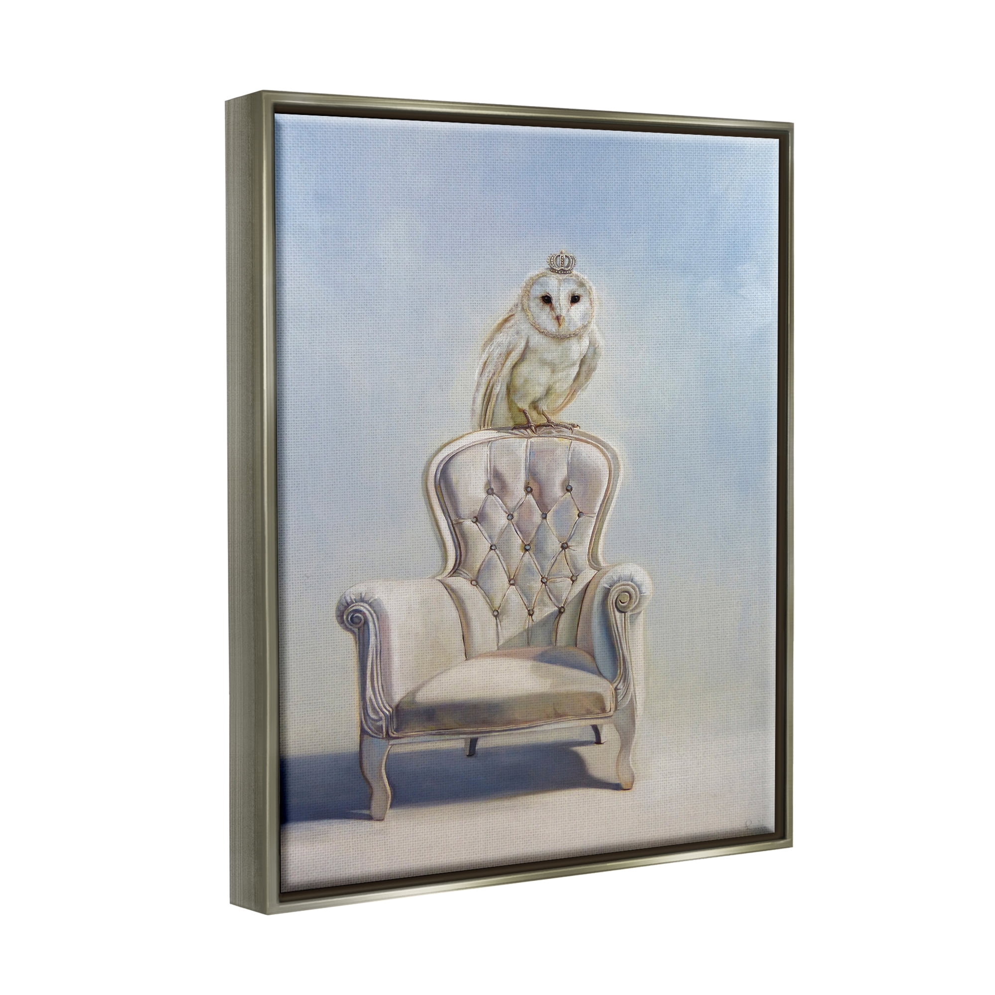 Stupell Industries Owl Perched in Crown Animals & Insects Painting Gray Floater Framed Canvas Art Print Wall Art, 17 x 21