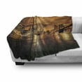 thumbnail image 3 of Cityscape Soft Flannel Fleece Throw Blanket, Manhattan at Sunset New York from Brooklyn Reflections Seaport Scenery Print, Cozy Plush for Indoor and Outdoor Use, 60" x 80", Orange Black, by Ambesonne, 3 of 6