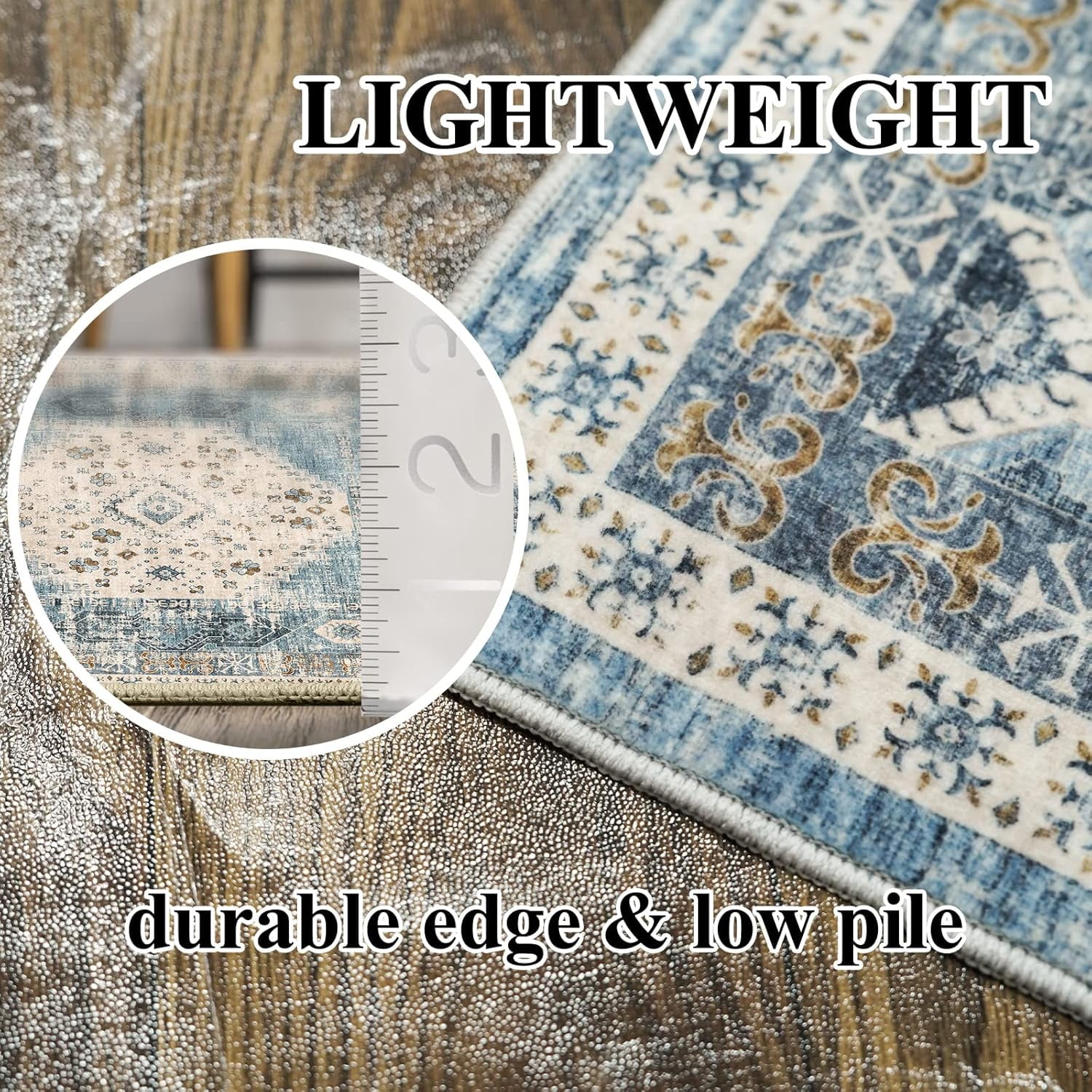 Hallway Washable Runner Rug 2'6x12 - Kitchen Runner Rugs with Non Slip Backing Stain Resistant Rugs for Living Room Bedroom Carpet Distressed Rug Floor Deocr Mat (2‘6''x12', Aqua Blue)
