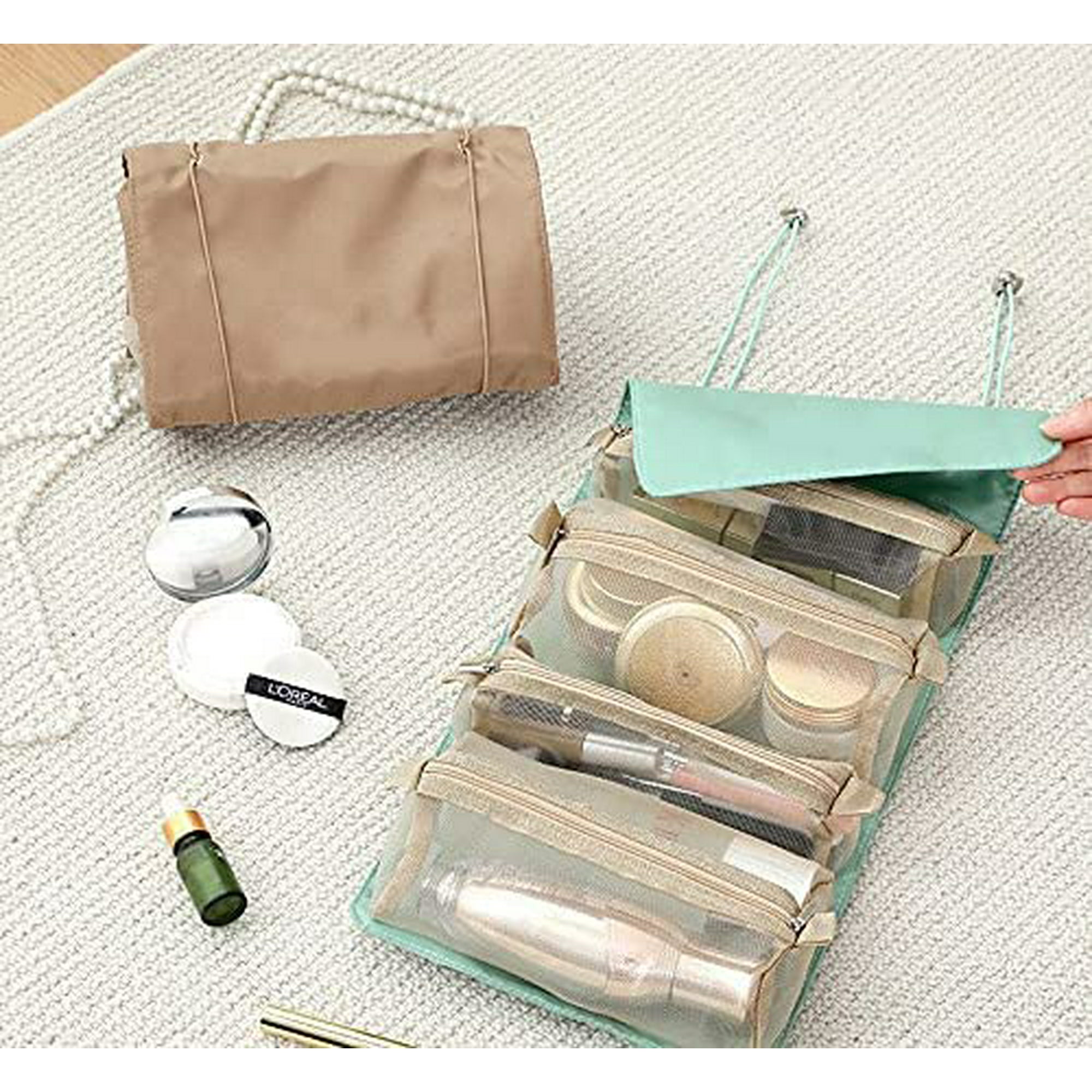 Zecatl Roll Up Toiletry Makeup Bag Small Folding Travel Cosmetic Bag Organizer Purple 4 In 1 Travel Toiletry Bag For Women Travelling Camping Detachab