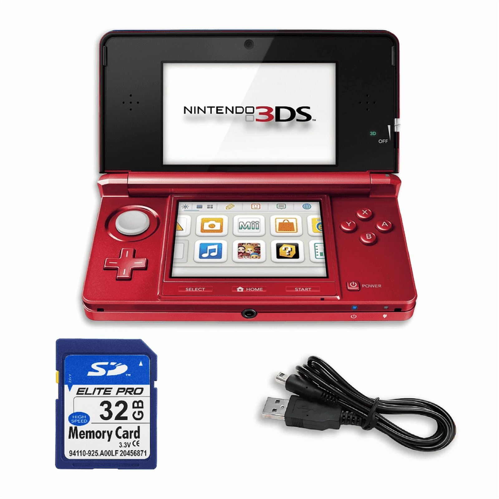 Nintendo 3DS Game Console with RetroFam 32GB SD Card, Metallic Red