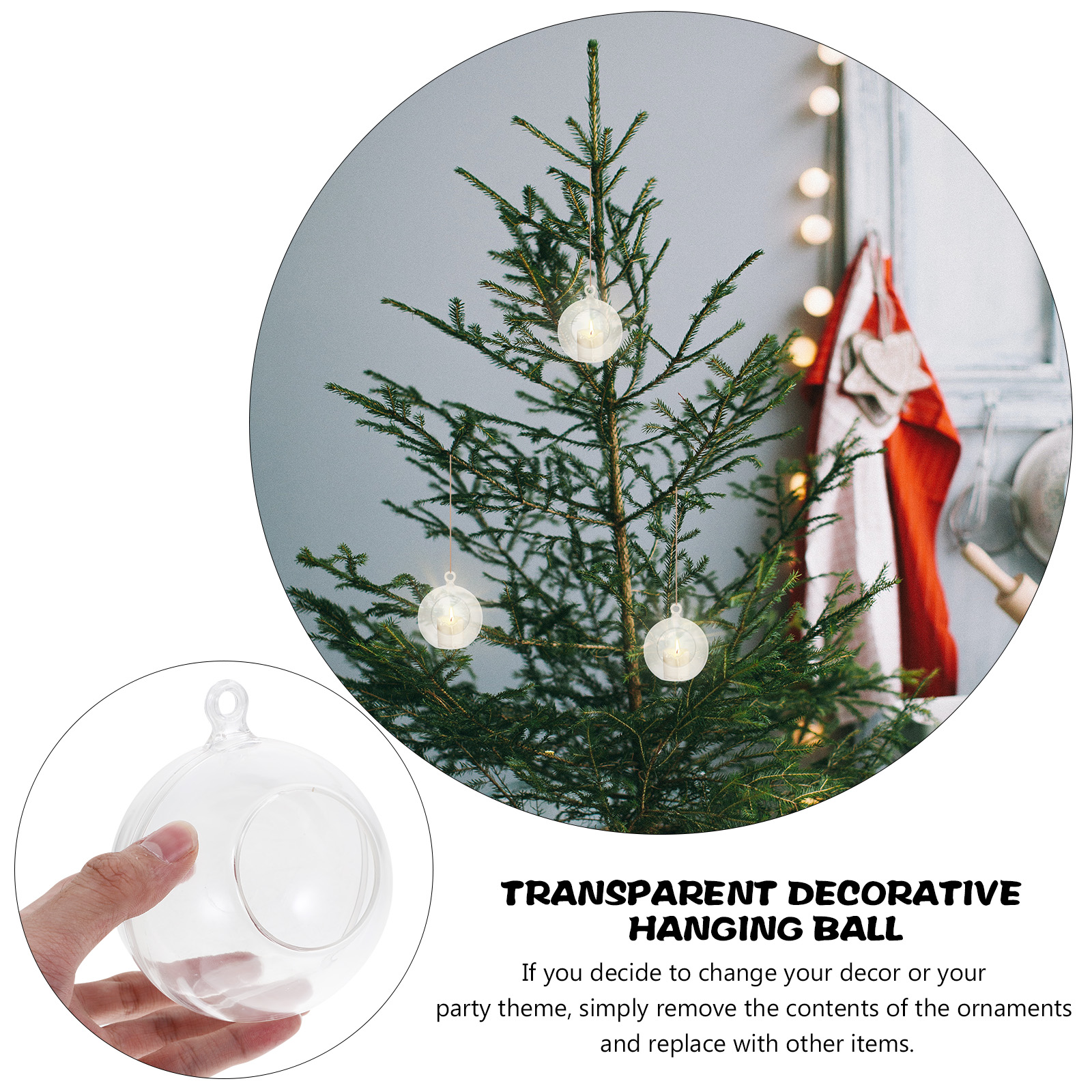 8pcs Fillable Plastic Decorative Balls DIY Christmas Tree Decor Clear ...