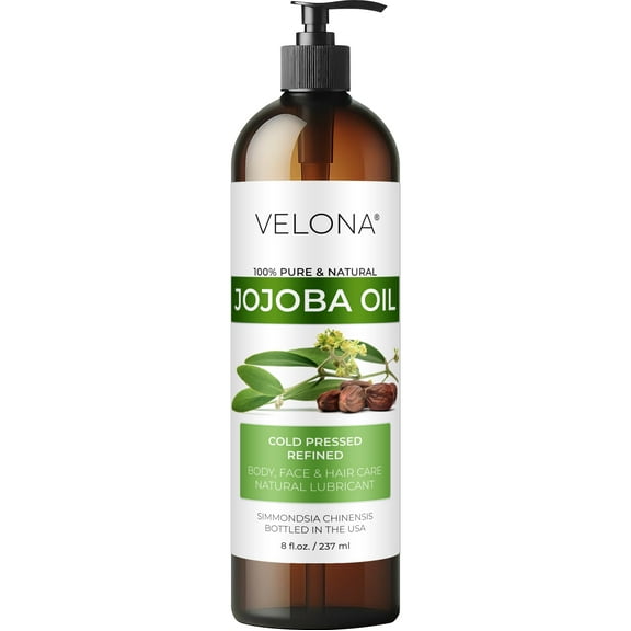 Jojoba Oil by Velona - 8 fl oz | 100% Pure and Natural Carrier Oil | Clear, Refined, Cold Pressed | Moisturizing Face, Hair, Body and Skin Care | Use Today - Enjoy Results