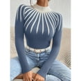thumbnail image 2 of Women’s Half Turtleneck Striped Knit Sweater, Slim Fit Long Sleeve Pullover Top, Lightweight Viscose Ribbed Knitwear for Fall Winter, Elegant Office Casual Layering Shirt, Gift for Mom or Her, 2 of 6