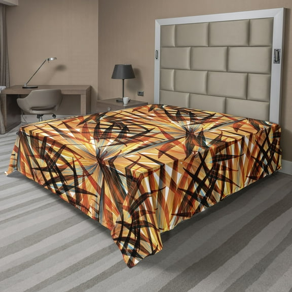 Ambesonne Tropical Flat Bedding Sheet Soft Top Sheet, Summer Pattern Palm Leaves, California King, Orange Sea Blue and Dark Rust