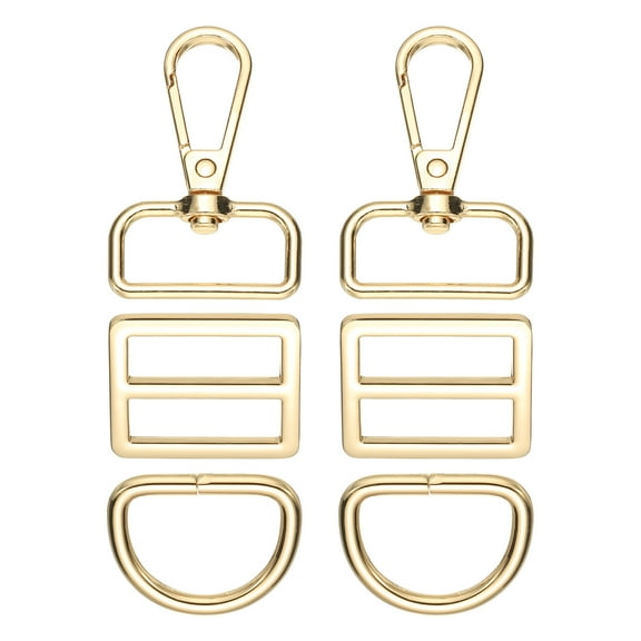 Uxcell Swivel Clasp Hooks, KeyChain Clip Hook Metal D Ring Clip Heavy Duty Lanyard Adjustable Tri-Glides Slide Buckles -Fitting for (Making Purse- Hardware- DIY Craft) 6Pcs&Gold&Size1