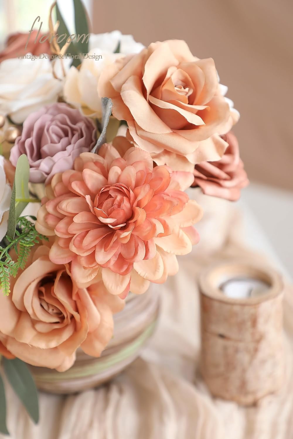 Terracotta Artificial Flowers Burnt Orange Fake Roses Peonies Dahlia Greenery Combo Box Set for DIY Wedding Bouquets Bridal Shower Centerpieces Floral Arrangements Party Tables Home Decoration