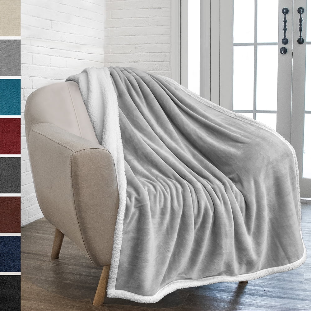 PAVILIA Premium Sherpa Fleece Throw Blanket Soft, Plush, Fuzzy Throw Reversible Warm Cozy