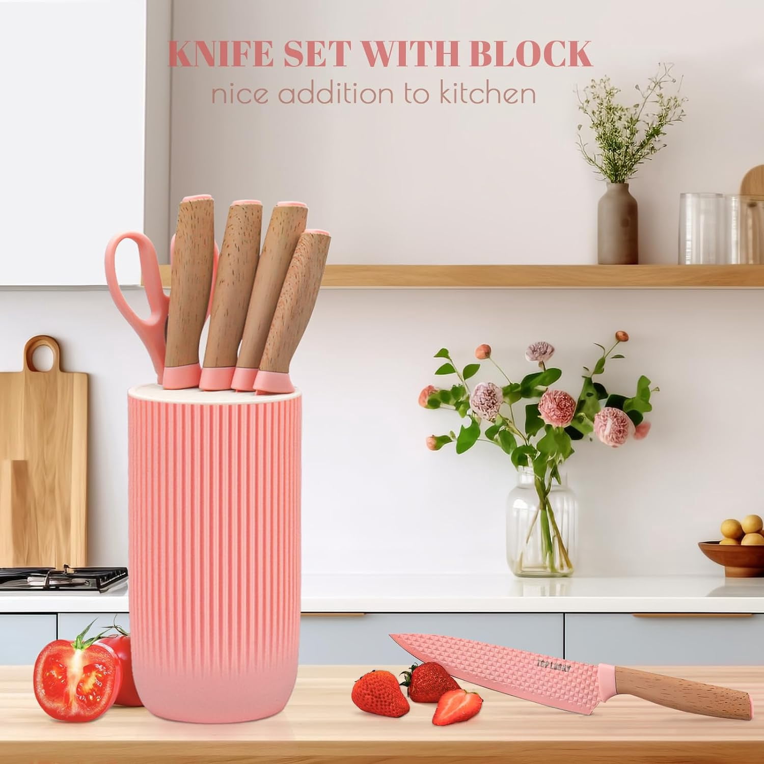 Kitchen Knife Set, 6 Pieces Green Professional Knife Set with Universal Knife Block, Super Sharp Knife Set with Ergonomic Handle, Non-stick Stainless Steel Knife Block Set