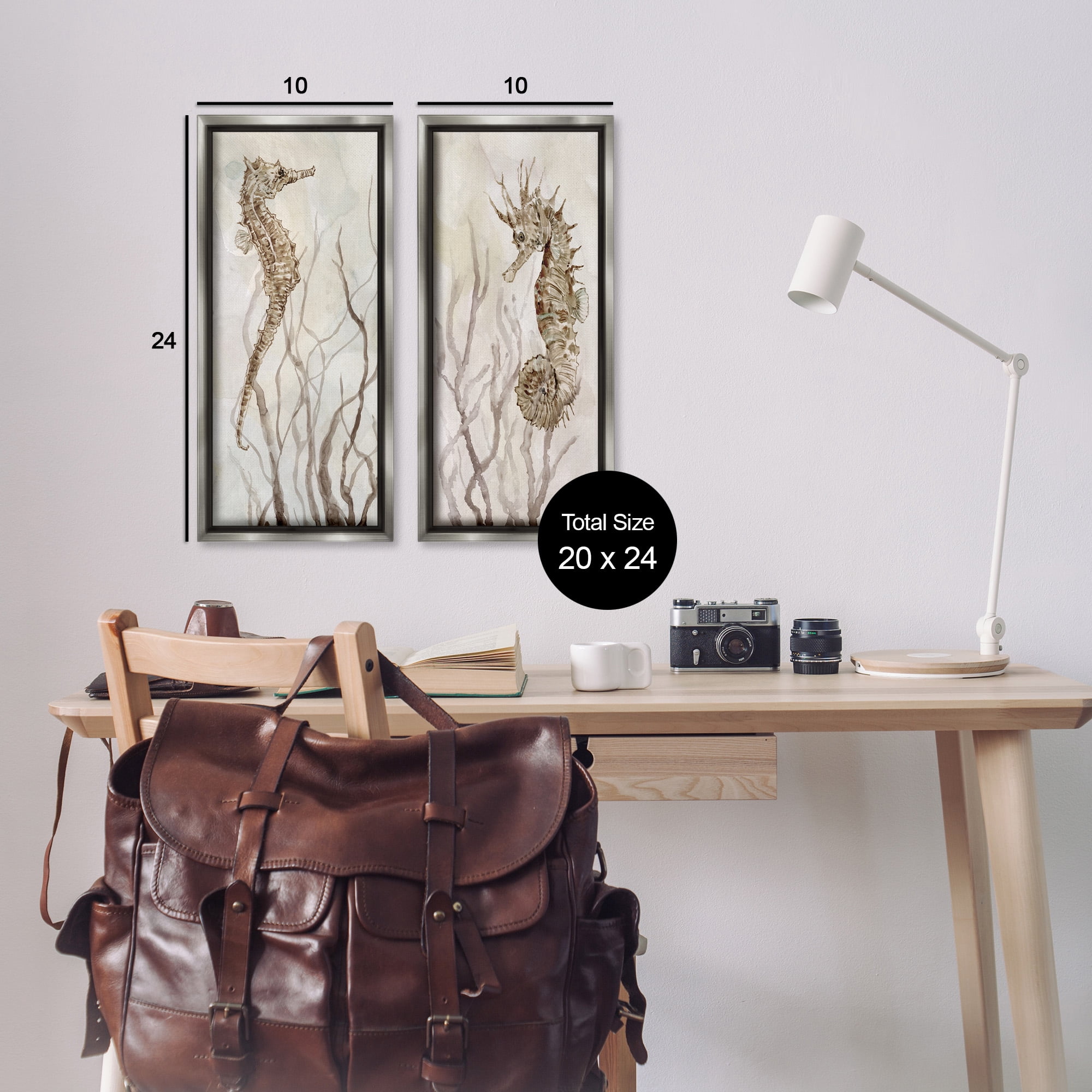 Stupell Industries Enchanted Sea Horse & Ocean Algae Animals & Insects Painting Gray Floater Framed Canvas Art Print Wall Art, 11 x 25, Set of 2