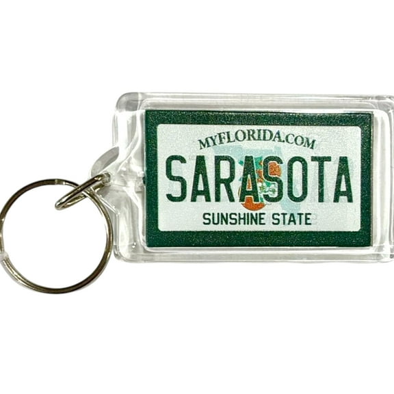 Sarasota Florida License Plate Acrylic Rectangular Souvenir Keychain 2.5" X 1.5"