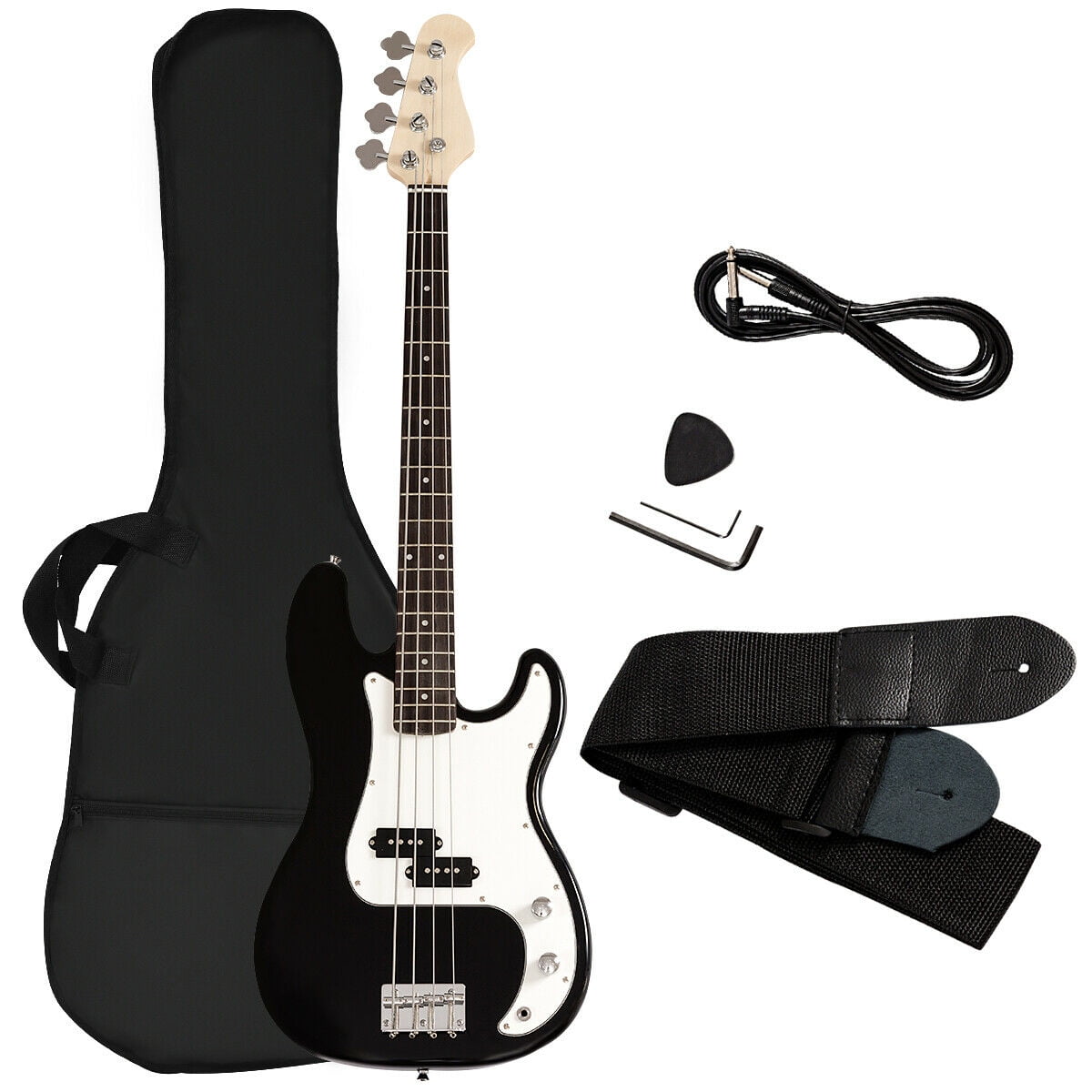 Gymax Electric Bass Guitar Full Size 4 String w/ Bag Strap Guitar Pick Amp  Cord Black