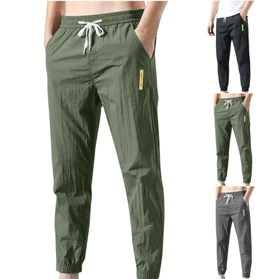 ATENAR Pants for Men,Sweat Pants,Casual Pants for Men,Drawstring,Pockets,Solid,Polyester,Spandex,Army Green,S(US:4)