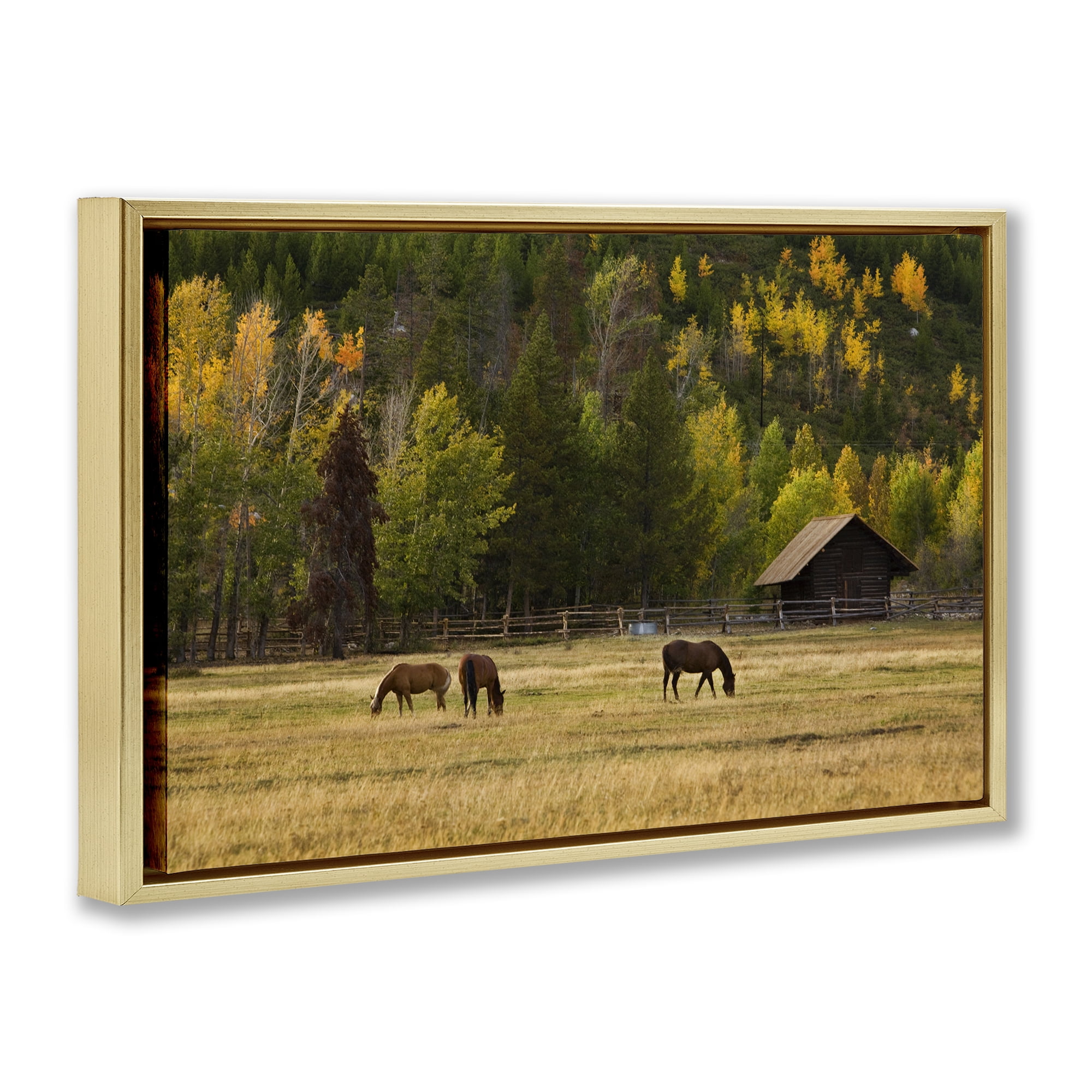 Stupell Industries Horses In Jackson Hole Gold Framed Floater Canvas Wall Art, design by Scott Stulberg