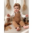 thumbnail image 4 of RUINIXCW Baby Girl Thanksgiving Outfits Ribbed Long Sleeve Romper Embroidered Corduroy Overall Pants and Bow Headband 3 Piece Fall Set, 4 of 8