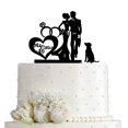 thumbnail image 1 of Pareja de bodas beso Mr & Mrs corazón anillo de diamante adorno para pastel novia y novio con silueta de perro adorno para pastel acrílico negro, 1 of 4