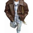 thumbnail image 3 of Women'S Jacket Fashion Lapel Zipper Long Sleeve Street Style Outerwear Brown M, 3 of 8