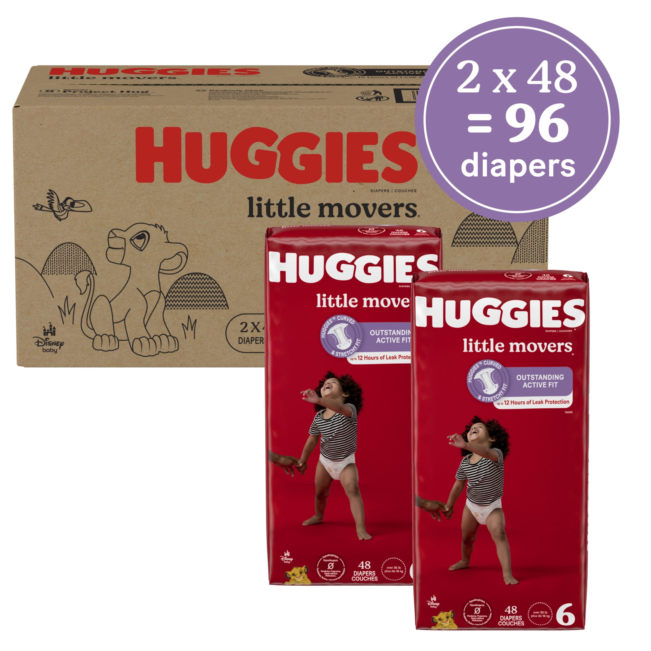 Huggies Little Movers Baby Diapers, Size 6 (35+ lbs), 96 Ct (Select for More)