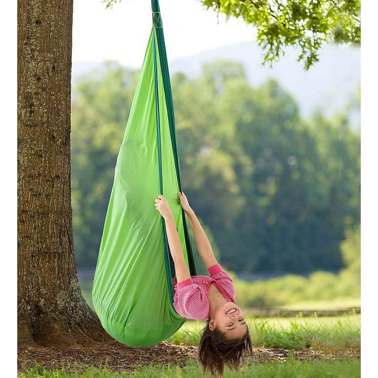 Hearthsong HugglePod Lite Indoor or Outdoor Kid s Nylon Hanging Chair With Inflatable Cushion Green Walmart
