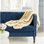 SAFAVIEH Faux Fox Solid Plush Fur Throw, 50" x 60", Light Brown