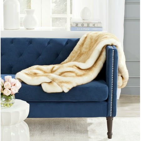 SAFAVIEH Faux Fox Solid Plush Fur Throw, 50" x 60", Light Brown