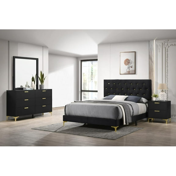Kendall 5-piece Tufted Panel California King Bedroom Set Black and Gold