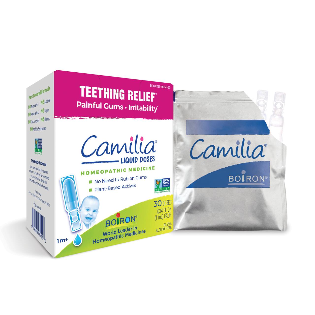 Boiron Camilia Teething Drops for Daytime and Nighttime Relief of Painful or Swollen Gums and Irritability in Babies, Irritability, 30 Single Liquid Doses - image 3 of 11