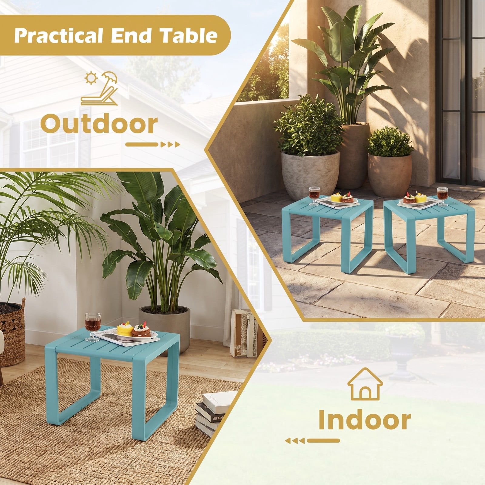 Furnibear Set of 2 Weather Resistant Slatted PP Outdoor Adirondack Side Tables for the Patio Deck Porch and Poolside, Blue