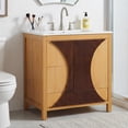 thumbnail image 6 of 30 Inch Mid-Century Modern Bathroom Vanity with Sink - Freestanding Artistic Wood Cabinet with 3 Drawers & Soft-Close Door, Two-Tone Fluted Panel Design, Solid Wood & MDF Build,, 6 of 6