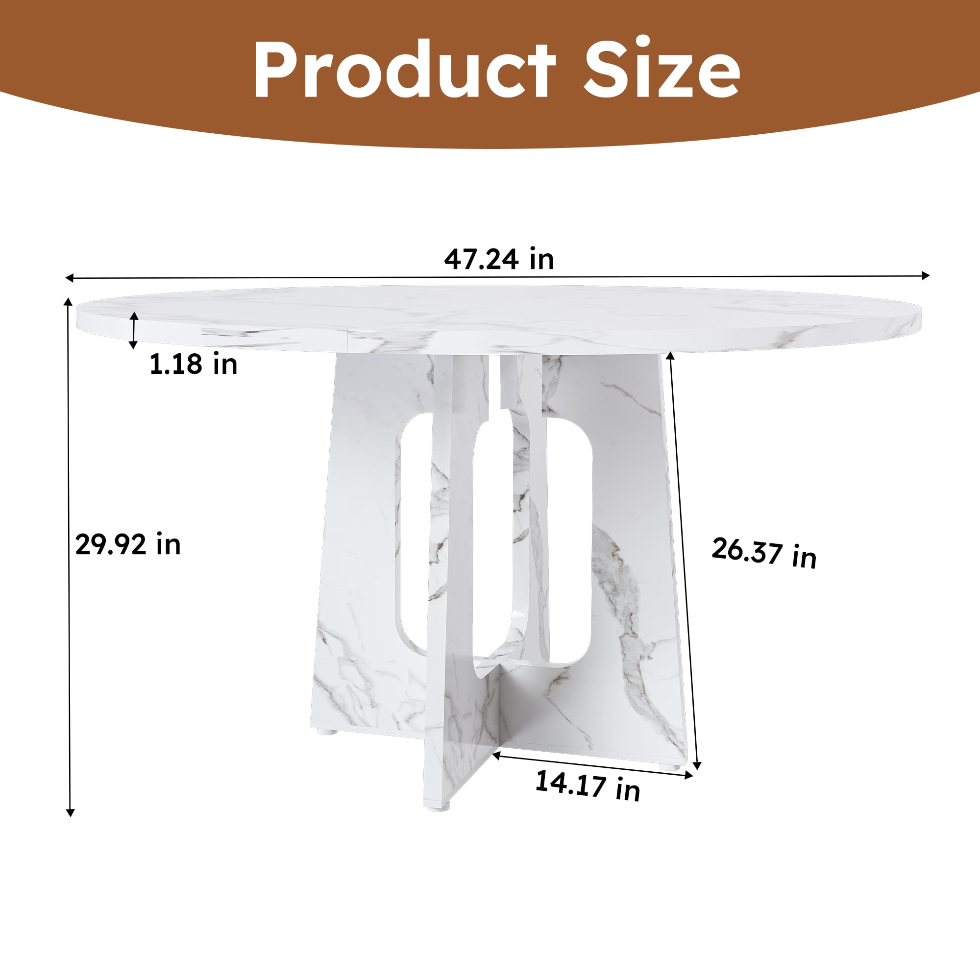 Miniyam 47" Round Dining Table for 4-6 People, Modern Pedestal Base White Marble Look MDF Dining Room Table for Kitchen, Apartment