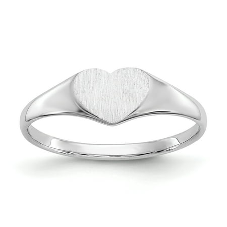 14K White Gold 5.6 MM Heart Engravable Signet Ring, Size 6