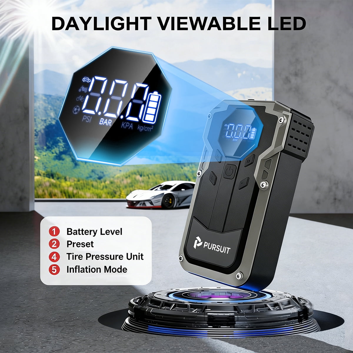 Pursuit 94000mAh Car Jump Starter with Air Compressor, 150PSI Portable Car Battery Jump Pack(8.0L Gas/3L Diesel) with Digital Tire Inflator, 12V Jump Box Car Booster Power Bank with LED Light