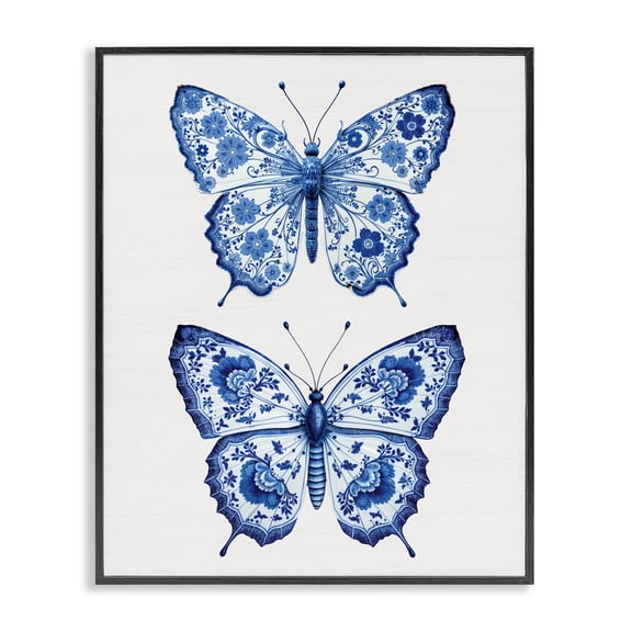 Ornate Toile Pattern Butterflies Black Framed Giclee Art, design by Lettered and Lined