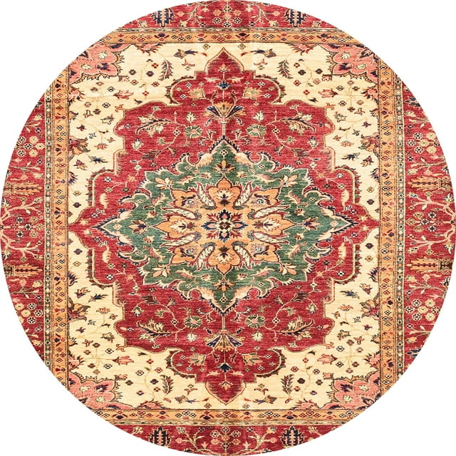 Ahgly Company Tapis Rond Abstrait Persan Rouge pour Intérieur, 8 Pieds Rond