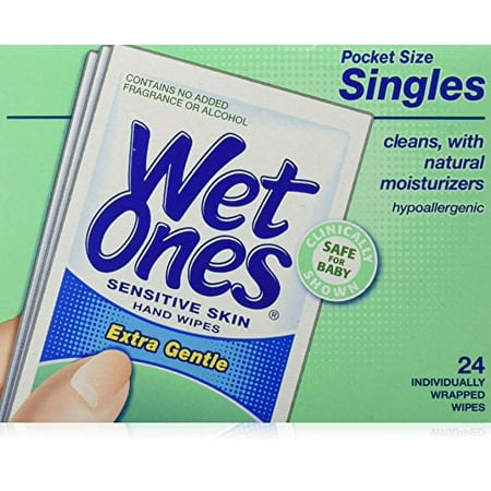WET ONES Sensitive Skin Hand Wipes, Singles Extra Gentle Fragrance & Alcohol Free 24 ea (Pack of 5)