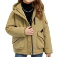 thumbnail image 2 of Agkizg Girls Mid Length Hooded Puffer Parka Thick Fleece Lined Winter Jacket with Pockets Solid Color Warm Outerwear, 2 of 6