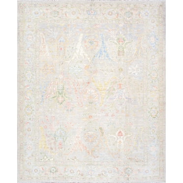 Pasargad Home Oushak Collection Hand-Knotted Wool Silver Area Rug- 7'11'' X 9' 7''
