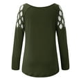 thumbnail image 4 of QELUSQELUS Women Plus Hollow Long Sleeve Scoop Neck Jewish Drilling Solid Daily T-Shirts, 4 of 4
